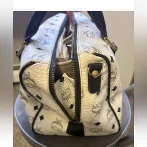 MCM White Logo Leather Boston bag